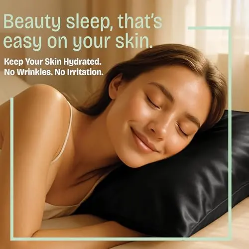 BLISSFORD Black Satin Pillowcase with Zipper for Hair and Skin Care, Feels Soft and Cool Like a Silk Pillowcase, Satin Pillow Cases 2 Pack, Slik Pillow Cover, Standard Size, Set of 2 5