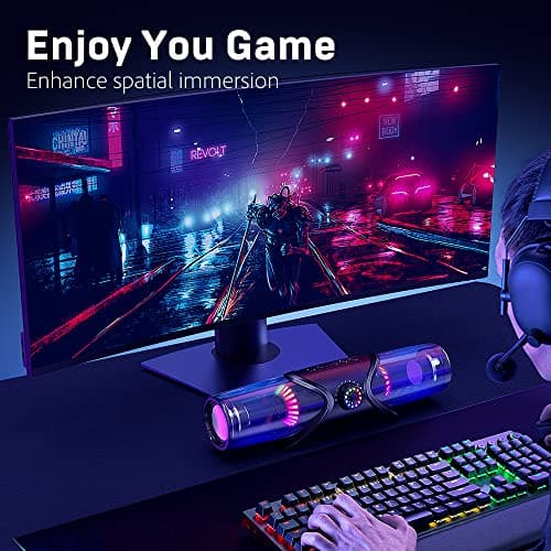 WolfLawS Computer Speakers,Bluetooth SoundBar,Computer Speakers for Desktop Monitor with RGB Light,PC Speakers with Subwoofer,USB Powered Sound Bar for Laptop 3.5mm Headphone Jack 6