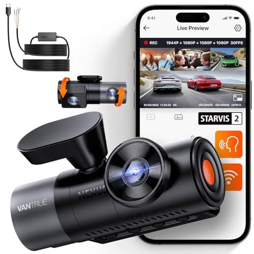 【Bundle: Vantrue N5 4 Channel WiFi Dash Cam + Hardwire Kit】 2.7K+1080P*3 Front Rear Inside Camera with Side View, STARVIS 2, Voice Control, GPS, 24hrs Buffered Parking Mode