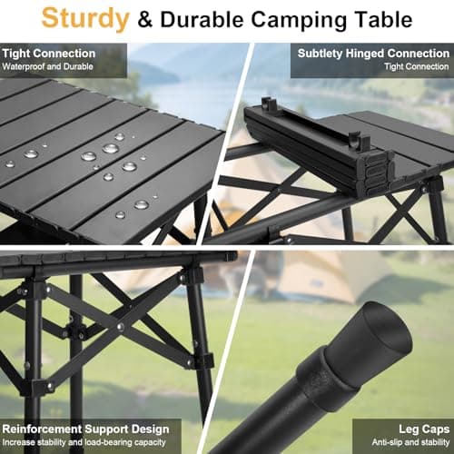 Audoyon Folding Camping Table - Small Outdoor Table with Storage Bag - Adjustable Height 14.2'' & 18.9'', Portable Lightweight Aluminum Foldable Side Table for Picnic, BBQ, Beach & Tailgating (Small) 6