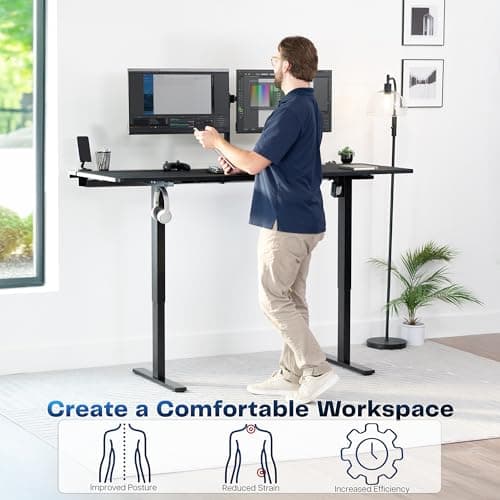 VIVO Electric 71 x 30 in Standing Adjustable Gaming Desk with Hidden Cable Trays, Full-Size Mouse Pad, Holds 220 lbs, Black Top Black Frame, DESK-KIT-1B6-P3B-71 4