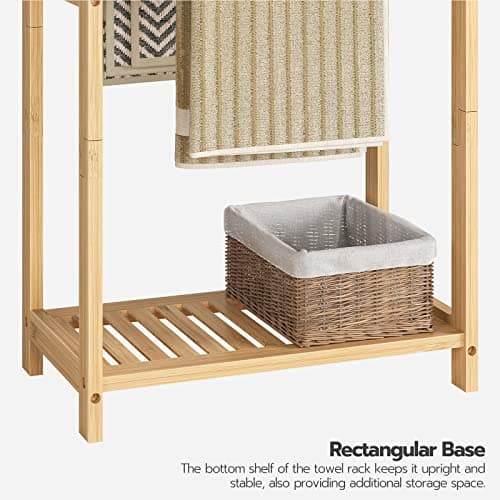 HOOBRO Freestanding Towel Rack for Bathroom, 2 Tier Decorative Bamboo Blanket Rack, Quilt Display Stand with Storage Shelf, 16.5" L x 9.4" W x 30.5" H, Bedroom, Living Room, Natural Color YL02LB01 6