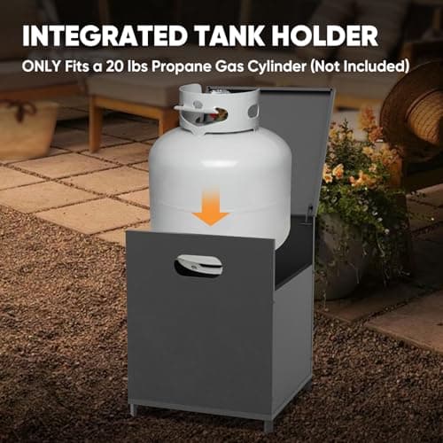INTER HUT 35’’ Smokeless Outdoor Propane Fireplace with Tank Storage, CSA Certified 50,000 BTU Patio Fire Pit with Cover for Garden, Backyard, Patio, Black/Beige 6