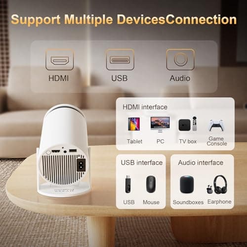 Mini Projector with Latest Android 13 - Portable Projector with WiFi 6 Bluetooth 5.2: Built-in Apps, 4K/1080P Support, Auto Keystone, 180° Rotatable, 40"-130" Movie Video Projector for Indoor/Outdoor 9