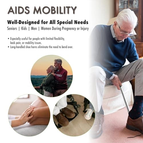 Velette Long Shoe Horn for Seniors - 2 Pack 16.5" Metal Shoe Horn Long Handle for Seniors, Men, Women & Kids - Boot Horns, Shoehorn Long-Handle, Elderly Must Haves - Shoes Spoon, Gifts for Elders 5