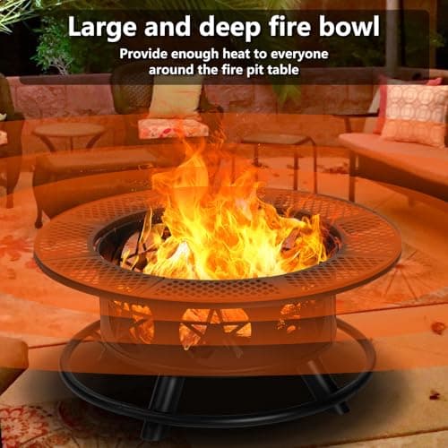 OutVue 36 Inch Fire Pit with 2 Grills, Wood Burning Fire Pits for Outside with Lid & Poker, BBQ& Outdoor Firepit & Round Metal Table 3 in 1 for Patio, Picnic, Party 5