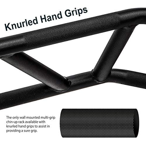 Wall Mount Pull-Up Bar - 47” Multi-Grip Chin-Up Station with Hangers for Punching Bags, Power Ropes for Home Gym Strength Training Equipment (Black.) 5