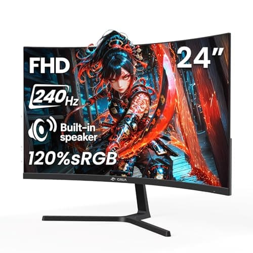 CRUA 24” 240Hz Gaming Monitor, Curved FHD 1920 x 1080P, Built-in Speakers, Support 120% sRGB, AMD FreeSync, Low Motion Blur, Wall Mount Installs Compatible, for Office and Games(HDMI 2.0&DP 1.4)–Black 2