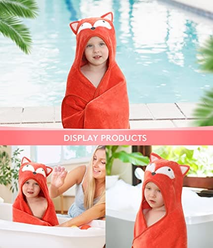 TBEZY Hooded Towel for Kids 100% Cotton Ultra Soft with Unique Animal Design Large for Infants 3-10 Years (Fox) 6