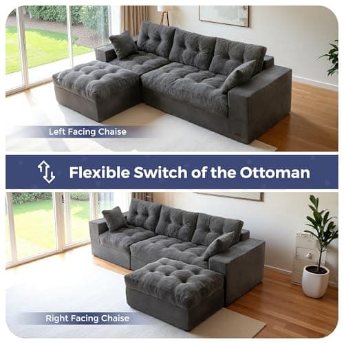 MAXYOYO L-Shaped Sectional Sofa with Convertible Left/Right Ottoman, Cloud Boneless Modular Couch, Layered Cushion & Tufted Upholstered, 4-in-1 Flexible Combination, No Assembly, Dark Grey 6