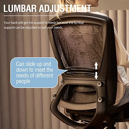 ELABEST Mesh Office Chair,Ergonomic Computer Desk Chair,Sturdy Task Chair- Adjustable Lumbar Support & Armrests,Tilt Function,Comfort Wide Seat,Swivel Home Office Chair (Black) 7