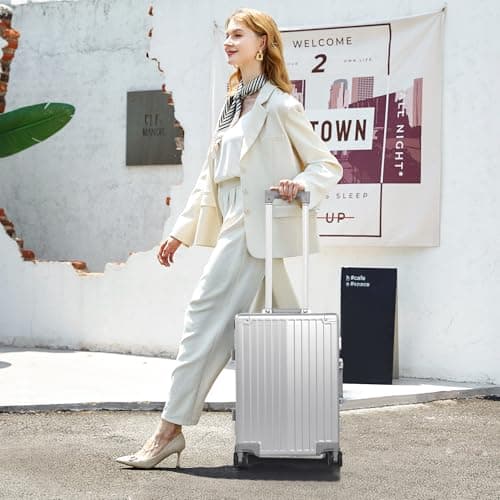 VentureVault All Aluminum Carry On Luggage 22x14x9 Airline Approved，Hard Shell Carry On Luggage, Zipperless Luggage Aluminum Suitcase Luggage (sliver, 20inch) 9