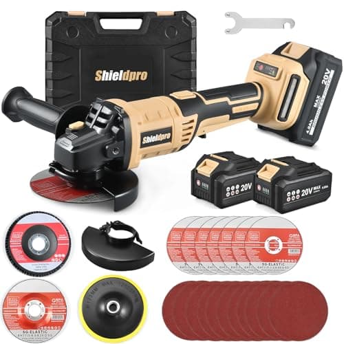 Shieldpro Cordless Angle Grinder 4-1/2 inch,3 Variable Speeds Grinder with Rotating head,2×20V 4.0Ah Batteries，Grinder Tool For Metal Cutting, Grinding, Polishing, Rust Removal