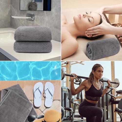 HOMEXCEL Bath Towels Pack of 2, (27 x 54 Inches) Microfiber Ultra Soft Highly Absorbent Bath Towel Set, Lightweight and Quick Drying Towels for Body, Sport, Yoga, SPA, Fitness, Grey 6