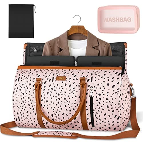 Convertible Garment Duffle Bags for Travel - Carry On Garment Bags With Toiletry Bag, Large Weekender Bags for Women Men 2 in 1 Hanging Suitcase Suit Travel Duffel Bags (Pink Leopard) 8