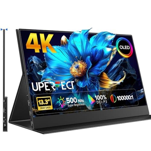 UPERFECT 4K OLED Portable Monitor, 13.3" UHD 3840x2160 Laptop Display, 100% DCI-P3, 500 Nits, 1ms Response, Ultra-Slim Aluminum Design, USB-C & HDMI Travel Monitor for PC, Phone, Game Console