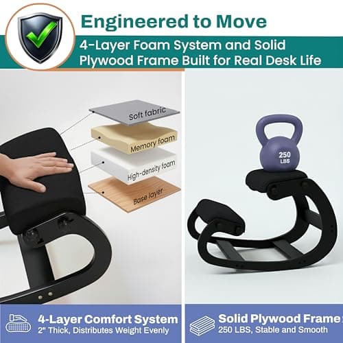 NYPOT Ergonomic Kneeling Chair with Adjustable Seats - Knee Chair for Posture Correction & Kneel Rocking Stool for Desk - Back Pain Relief for Home and Office, Supports 250 pounds - 5 Years Warranty 6