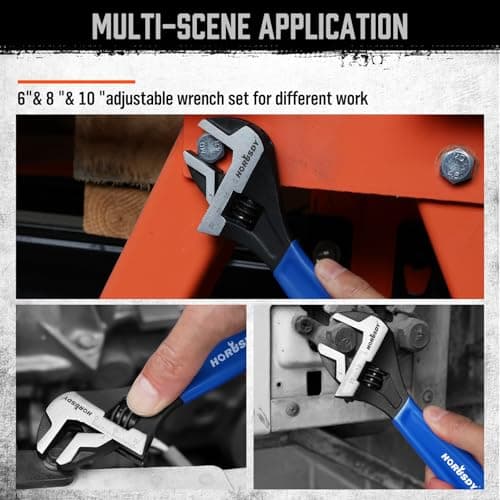 HORUSDY 3-Piece Adjustable Wrench Set (6/8/10 in), Wide Jaw Black Oxide Finish, Cr-V Steel, Metric & SAE Scales, Adjustable Spanner Set for Home Garage Workshop 8
