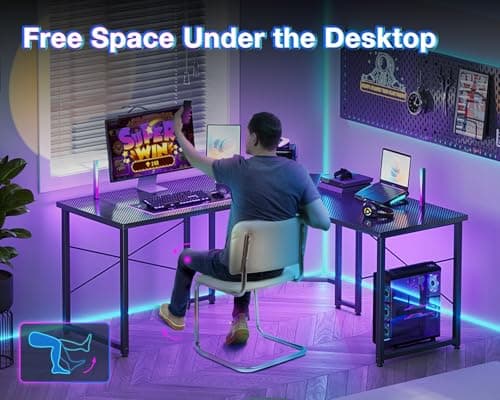 Casaottima L Shaped Gaming Desk, Corner Desk Gaming Table for Home Office, Computer Desk Sturdy Writing Workstation for Small Space, Easy to Assemble, 51 inch, Carbon Fiber Surface, Black 6