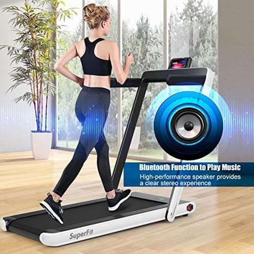 GYMAX Walking Pad, 2.25HP Foldable Treadmill with Smart App & Remote Control, Bluetooth LED Monitor, Small Spaces Compact Running Machine, Folding Portable Under Desk Treadmill for Home Office (White) 8
