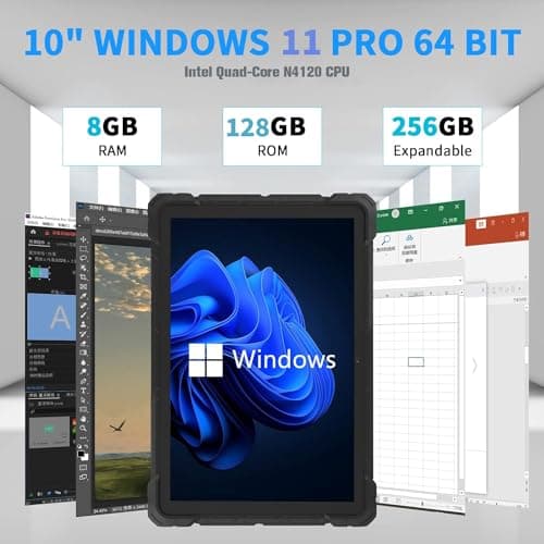 HIGOLE PC Rugged Windows Tablet N4120, 10.1 Inch Win 11 Pro 8GB RAM/128 GB ROM Rugged Tablet Fingerprint 4G LTE GPS 8000mAh/7.6V Battery,WiFi 5 BT5.0 for Enterprise Mobile Field Work 9