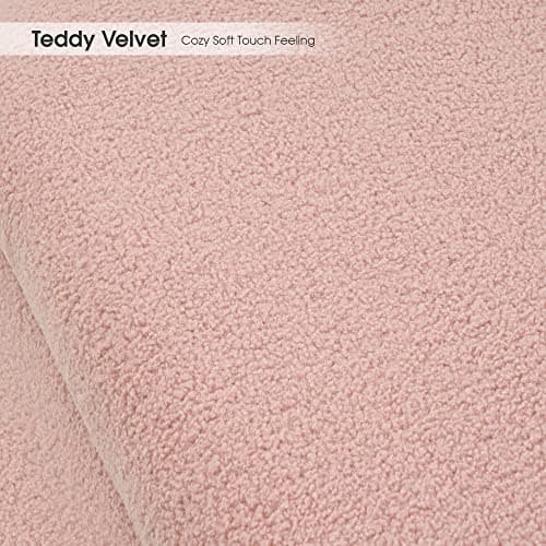 MCombo Storage Ottoman Bench, Teddy Fabric Upholstered Footstool with Storage Space, Bed End Bench for Bedroom, Living Room, Entryway W709 (Pink) 9