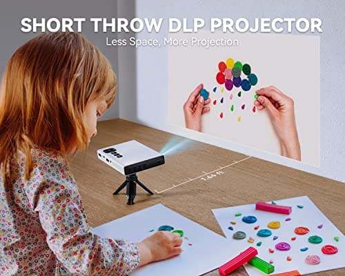 Mini Projector 4K, GooDee 1080P Support Pocket DLP Projector with WiFi and Bluetooth, Pico Portable Outdoor Movie Projector with Tripod&Bag, Video Rechargeable Battery Short Throw for iPhone/Android 5