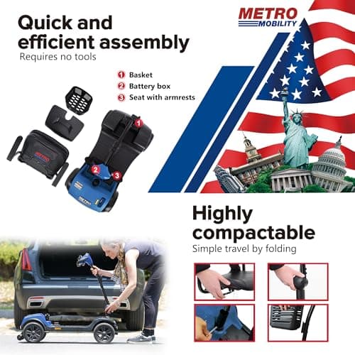 Folding Mobility Scooter for Seniors 4 Wheel Scooter for Adults Electric Medical Scooter Compact for Travel - Electric Powered Wheelchair Device - Compact Heavy Duty Mobile (Light Blue) 7