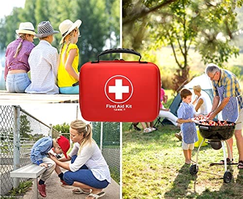 Compact First Aid Kit (228pcs) Designed for Family Emergency Care. Waterproof EVA Case and Bag is Ideal for The Car, Home, Boat, School, Camping, Hiking, Office, Sports. Protect Your Loved Ones. Red 7