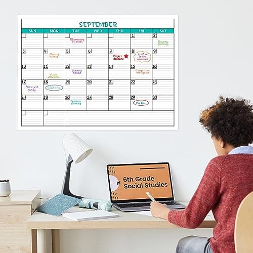 Large Dry Erase Wall Calendar - Large Dry Erase Calendar for Wall, 27.5" x 40" (open) Wall Calendar, Undated 1 Month Wall Calendar with Paper Folded Edition, 8 Round Stickers, Dry Erase Calendar for 6