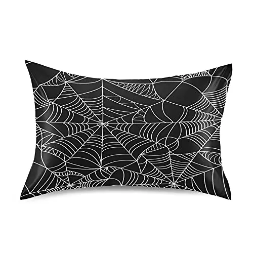xigua Halloween Spider Web Satin Silk Pillowcase for Hair and Skin, Lightweight Soft Standard Size Pillow Cases, Cooling Pillow Covers with Envelope Closure 20x30in