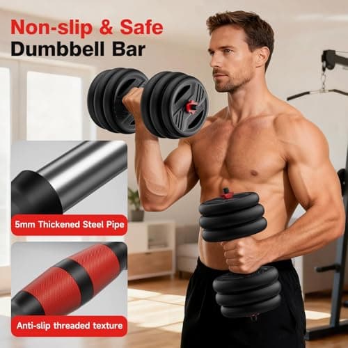 Cvonte Adjustable Dumbbell Set, 45lbs Free Weight Set With Double Locknut, 5-in-1 Dumbbells Set Includes Barbell, Kettlebells, Push up Stand, Fitness Exercise for Home Gym Suitable Men/Women 5