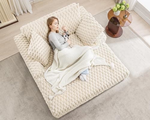 Brick Attic Chaise Lounge Chair Indoor: 53'' Comfy Oversized Reading Chair Fluffy Plush Cozy Couch Sofa Bed with Armrests and Pillows - Chaise Large Modern Sleeper Sofa for Living Room,Bedroom White 6