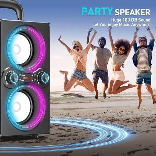 TPyesss Bluetooth Speakers, 80W(Peak) Wireless TWS Portable Bluetooth Speaker, Beat-Driven Lights, 100dB Loud Stereo Speaker with BassUp, Speakers with Subwoofer for Outdoor, Party, Camping 6
