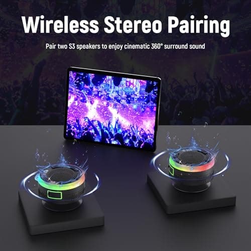 IPX7 Waterproof Shower Bluetooth Speaker, Portable Small Speaker with Suction Cup and Time Display, Loud Crystal Sound & Bass 10H Playtime 1100mAh, Wireless Shower Speakers for Pool, Beach Gift Black 5