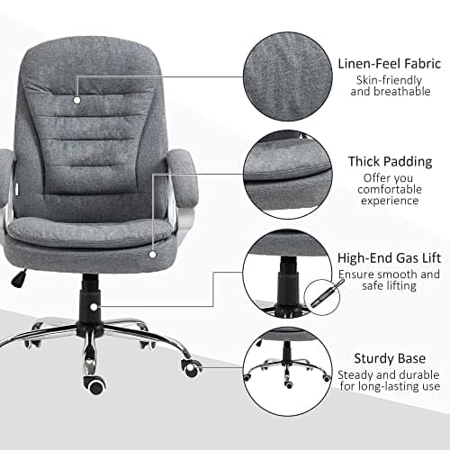Vinsetto High Back Home Office Chair Executive Computer Chair with Adjustable Height, Upholstered Thick Padding Headrest and Armrest - Grey 7