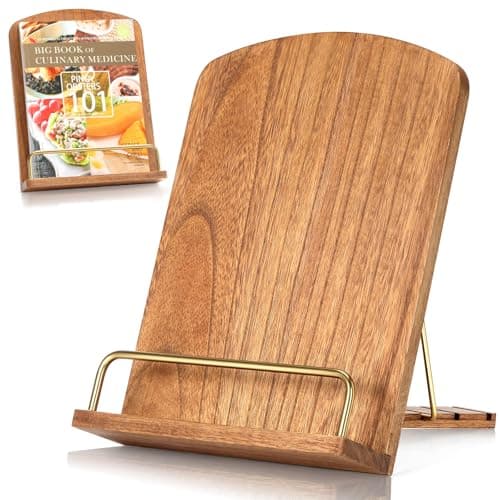 Cookbook Stand for Kitchen Counter Adjustable - Wood Recipe Book Holder for Convenient Cooking Fit iPad Tablet Recipe Book Holder