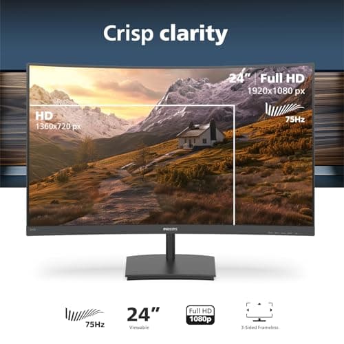 Philips 241E1SCA Curved 24 inch Full HD (1920 x 1080) Monitor, 1500R, HDMI x1, VGA x1, AMD FreeSync, Built-in Speakers, LowBlue Mode, VESA Compatible, 4 Year Advance Replacement Warranty 2