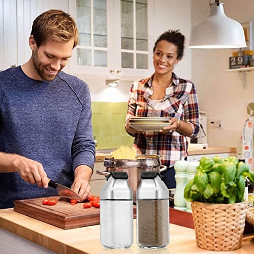 Glass Salt and Pepper Shakers Set - Moisture Proof Salt Shaker with Plastic Lid - Refillable Spice Dispenser for Kitchen or Travel - Cute Seasoning Shakers Container - Set of 2 Bottles 7