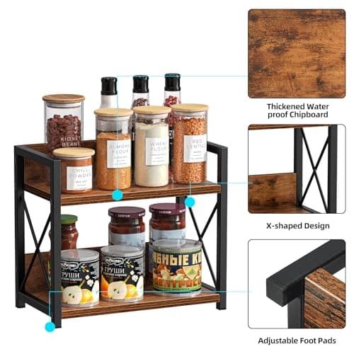 Giikin Countertop Shelf Organizer, 2 Tier Kitchen Spice Rack for Countertop, Wood Coffee Counter Shelf Organizer for Home (Brown, S) 5