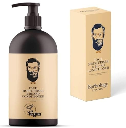 Barbology LONDON 2-in-1 Beard and Face Moisturizer with Jojoba Oil, Argan Oil, and Avocado Oil, Conditions Dry, Itchy and Coarse Facial Hair, 10oz Pump Bottle