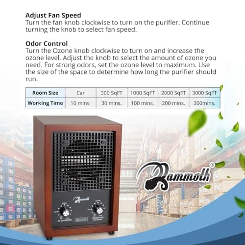 Mammoth Ion and Ozone Generator 3000 mg/hour, Adjustable up to 3,500 SqFt Ionizer & Deodorizer Ozone Odor Eliminator- Ozone Machine Wooden Design Ideal for Dust, Pollen, Pets & Smoke Smell 7