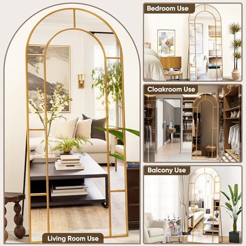 Antok 65" x 22" Full Length Mirror, Floor Mirror Arched Window Decorative Mirror, Metal Framed Decor Farmhouse Floor Mirrors Art Pane Mirrors Wall Decor for Bedroom, Living Room, Entryway Bronze 9