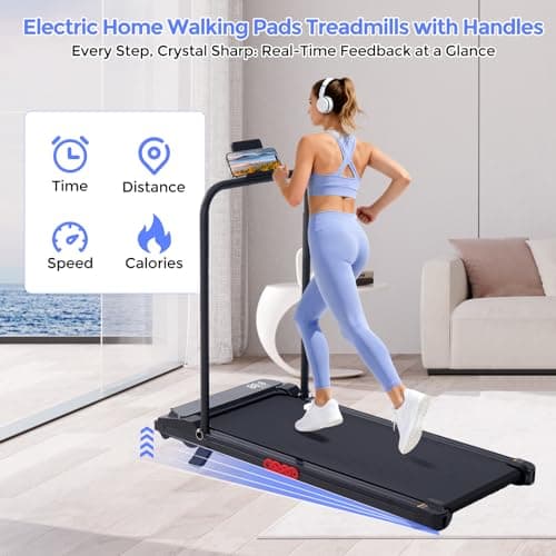 Electric Treadmills for Home with Incline, Walking Pad Treadmill with Handle Bar, 0.6-7.6MPH Portable Small Treadmills with Handles for Home Small Spaces, 3.0HP Walking Pad with Incline and 350LBS 5