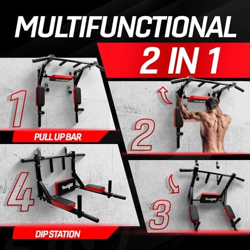 Yes4All Multifunctional Wall Mounted Pull Up Bar Chin Up Bar Dip Station for Home Gym Workout, Power Tower Set Training Equipment Fitness Supports 515 lbs 6