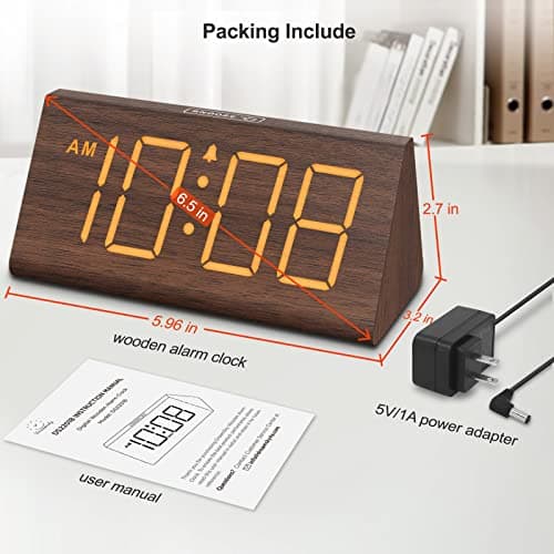 DreamSky Wooden Digital Alarm Clocks for Bedrooms - Electric Desk Clock with Large Numbers, USB Port, Loud Alarm for Heavy Sleepers, Adjustable Volume, Dimmer, Snooze, DST, Wood Décor, Adapter Powered 7