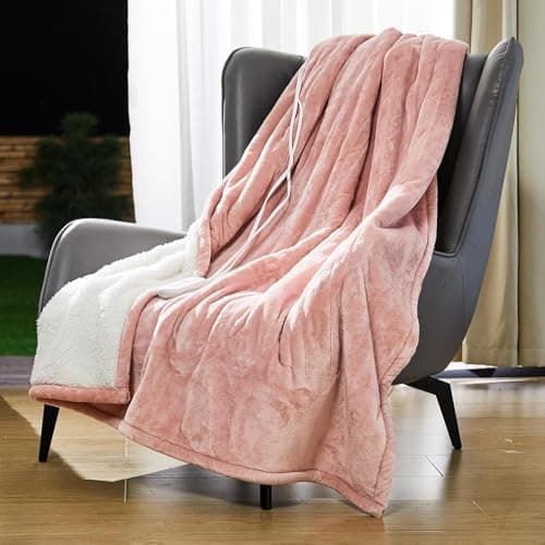 Dowin Pink Heated Blanket Full Size Throw Fleece Flannel Heating Warming Blankets with Auto Shut Off for Couch Office Chair Bed Adults Fuzzy Cozy Machine Washable 72x84 5