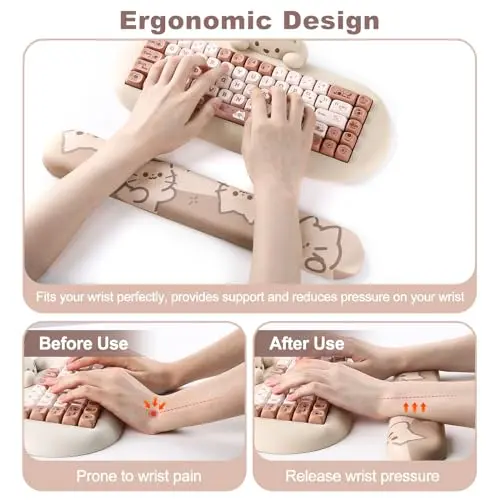 YUNZII QL75 Wireless Typewriter Retro Mechanical Keyboard(Green, Cocoa Cream V2 Switch) Keyboard Wrist Rest(Cat) 8