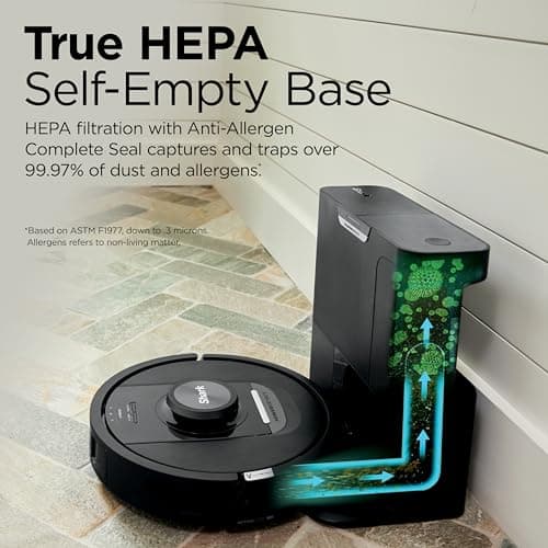 Shark PowerDetect Self-Empty Robot Vacuum with NeverStuck Technology, Auto Deep-Clean Carpets & Hardfloors, 30 Day Capacity HEPA Bagless Base, for Pet Hair, WiFi Black, AV2820S 10