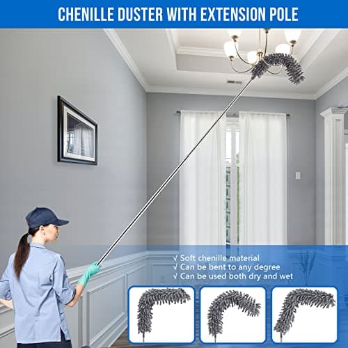 UIMO Microfiber Feather Duster Kit with Extension Pole (30–100") – Bendable Washable Heads, Extendable Dusters for Cleaning Ceiling Fan, High Ceiling, Blinds, Furniture & Cars (5 Pcs) 5